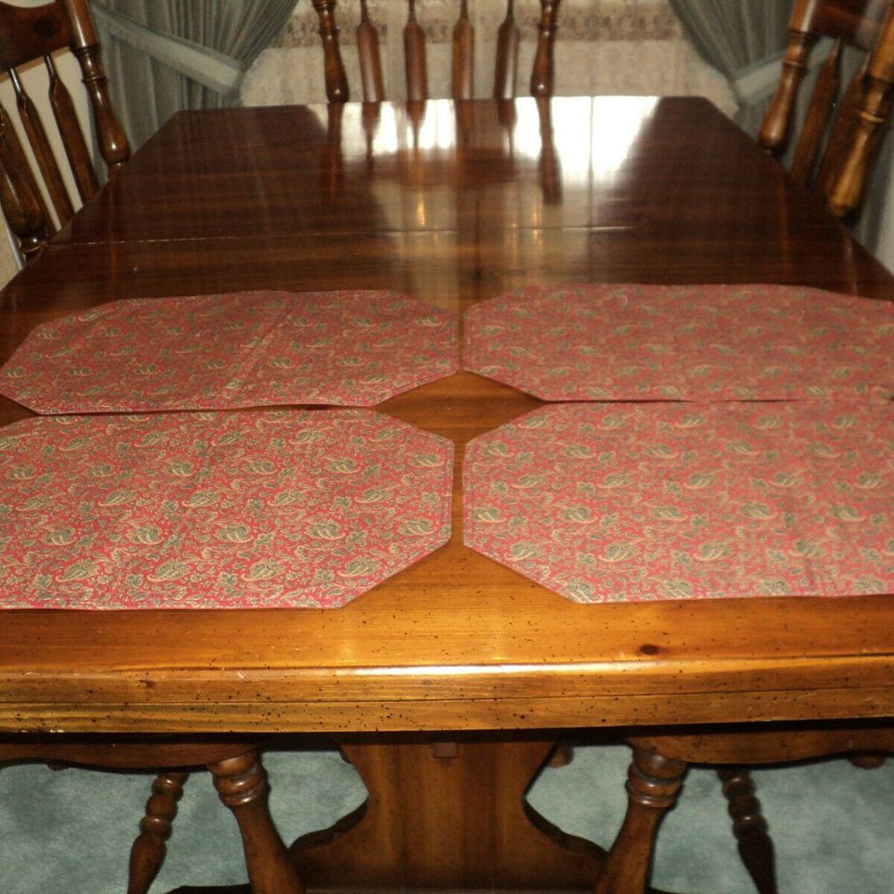 Set of 4 Reversible Place Mats 18" x 12" Paisley & Tiny Polka Dots Red Cotton